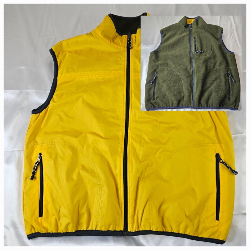 Free Country Reversible Vest Siz Large Hunter Green Camo Yellow Double Pockets